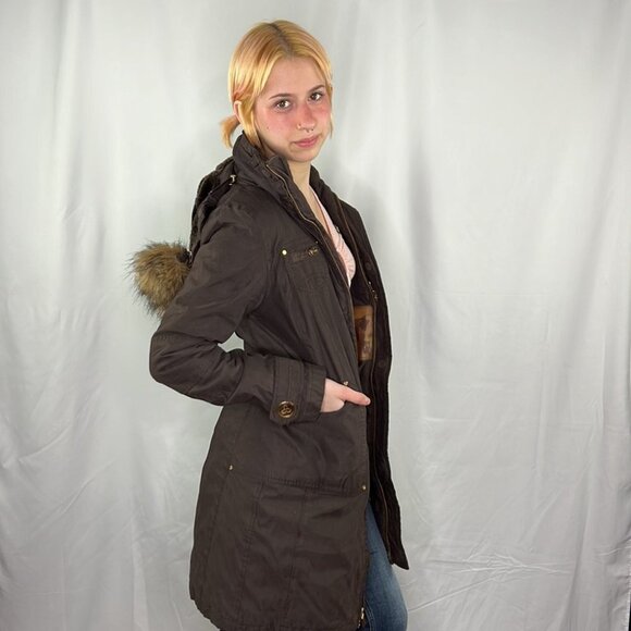 Aritzia TNA Verbier Brown Fleece Lined Long Winter Parka Jacket Small - Picture 4 of 13